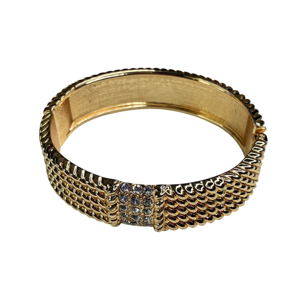 Gold Rhinestone Cuff Hinged Bracelet - Picture 2 of 4